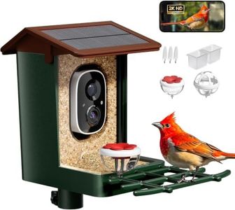 Smart Bird Feeder with Camera Solar Powered 2K HD Video, 10,000+ Species AI Recognition, Real-Time App Alerts, and Weatherproof Design for Effortless Birdwatching, Gift for Bird Lovers, Brown