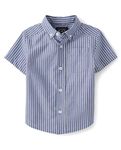 The Children's Place Boys' and Toddler Poplin Short Sleeve Button Down Shirt, Galactic, 3T