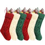 MrMrKura Christmas Stockings, 6 Pack Christmas Socks 18Inches Large Personalized Cable Knitted Stocking Gifts Xmas Hanging Stocking for Holiday Christmas Decoration Party Family