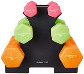 Amazon Brand - Symactive Neoprene Coated Dumbbell Combo Multi Colour with Stand 18 Kg, Set of 2 (1 Kg, 3 Kg, 5 Kg)