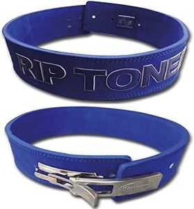 Weight Lifting Belt by Rip Toned - 10mm 4-Inch Leather Lever Belt - Bonus Lifting Straps for Men & Women - Back Support for Weightlifting, Powerlifting, Bodybuilding (Blue, XL)
