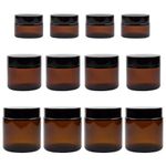 1 2 & 4-Ounce Amber Glass Jars (4 Each / 12 Total); Straight Sided Containers for Cosmetics Lotions Body Scrubs & Balms