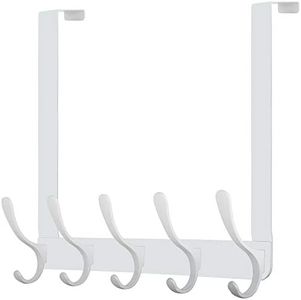 WEBI Over The Door Hook 5 Coat Hooks,Over The Door Towel Rack,Door Hanger Over Door Coat Rack for Hanging Towels,Clothes,Back of Bathroom,White