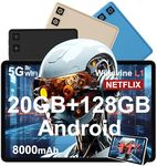 DMOAO Tablet 11 inch with Widevine L1, 8000 mAh + 18W Fast Charge, Android Tablets with 20GB RAM + 128GB ROM, 13 MP + 5 MP, 5G WiFi, GPS, Octa-Core 2.0 GHz, Face ID, 1280 * 800, Black