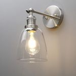 Phansthy Industrial Retro Style Wall Lights Bell Shaped Clear Glass Shade Vintage Wall Sconces E27 Bulbs Indoor Light Loft Bar Kitchen Lamp Bedroom Vanity Mirror Lighting (Brushed)