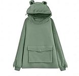 Women Novelty Frog Hoodie Long Sleeve Cute Tops Zipper Mouth Sweatshirt (GREEN, 3XL)