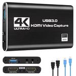 COOLCOLD Capture Card, 4K USB 3.0 HDMI Game Video Capture Card with HDMI Loop-Out 1080P 60FPS Live Streaming Game Recorder Device, Compatible Windows Linux OBS OS X Twitch for PS3 PS4