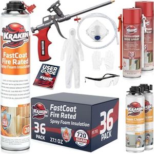 Kraken Bond Fastcoat Fire Rated Spray Foam Insulation (36x27.1 oz.) (R-Value 11.32 / 2in) Closed Cell Expanding Foam - Heat and Acoustic Insulation, 1 Gun & 2 Cleaner Included, 720 Board Ft, 36 Pack
