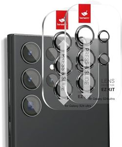 BERSEM [2 Pack] Camera Lens Protector for Samsung Galaxy S24 Ultra / S23 Ultra [Auto-Alignment EZ Kit] [AR Transparency Enhancement] [9H Tempered Glass] [Shatterproof] [Case Friendly] HD Camera Lens Cover-BLACK