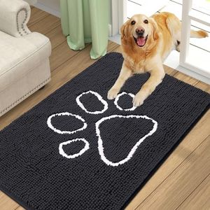 Smiry Dog Door Mat for Muddy Paws, Absorbent Dirt Trapper Non-Slip Washable Mat, Quick Dry Chenille, Mud Mat for Dogs, Entry Indoor Door Mat for Inside Floor (36x24 Inches, Black)