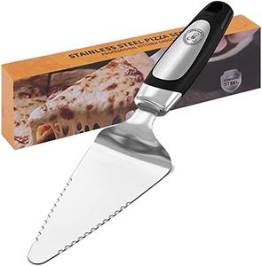 Starchef Paletta per torte e pizza, taglierina, divisore, spatola da taglio, design a doppia lama, impugnatura morbida, in acciaio inox, argento/nero (25 cm)