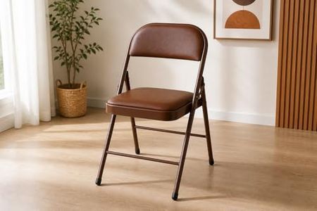 MLU Foldable Padded Folding Chair with Cushion Seat & Backrest | Heavy Duty Steel Frame | Portable Space Saving Chair for Home, Office, Events (Brown, 1 Chair)