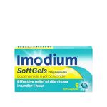 Imodium SoftGels loperamide Tablets Effective Diarrhea Relief in 1 Hour ibs Medication 6 Soft Capsules Easy to Swallow, Liquid-Filled Small