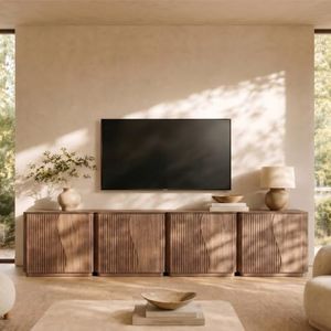 BELLEZE Set of 4 35" Simms Sideboard Buffet Cabinet - Brown Walnut