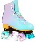 LIKU Quad Roller Skates for Girl and Women with All Wheel Light Up,Indoor/Outdoor Lace-Up Fun Illuminating Roller Skate for Kid (Purple, 3-4)