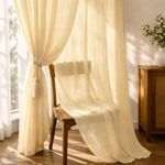 THE LINEN COMPANY Cotton Linen Solid Sheer Rod Pocket Door Curtains – Transparent Net Curtains for Door & Balcony, Light Filtering Privacy Drapes, Butter Cream, 7 Feet, Pack of 2