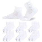 Kids Athletic Socks Cushioned Ankle Socks 7-10 Years Unisex Breathable Mesh Cotton Sports Socks for Youth Boys Girls 6 Pairs (White Color, M)