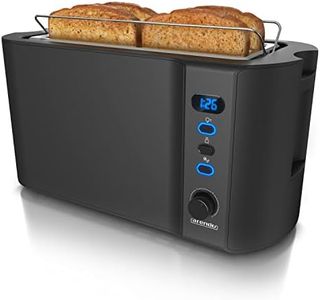 Arendo - Grille Pain 2 Larges Fentes 4 tranches écran Digital - Grille-Pain Automatique 3en1-1500W - 6 Niveaux réglables décongélation réchauffe viennoiseries Plateau à miettes -Toaster Noir Mat