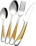 Exeton Luxury Signature Cutlery Set, for 6 People (24PCS), Stainless Steel, Silver, Gold, 2-in-1 Steak Knives, Dishwasher Safe (Signature - Gold/Silver, 24)