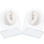 2 Pcs Flexible Silicone Ear Model Reused Soft Ear Mold Fake Ear for Earrings Jewelry Display Rubber Ear for Piercing Practice with Acrylic Stand (White)