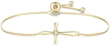 GAVU Slider Clasp 925 Sterling Silver Zirconia Cross Bracelet for Women, Dainty Gold Bracelet/Silver Bracelet for Women, Adjustable, Sterling Silver, no gemstone