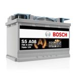 Bosch S5A08 Car Battery 70 A/h - 760 A - 12 V, Type 096, AGM Lead-acid for Vehicles with a Start/Stop System, Left (-) Right (+), 278 x 175 x 190 mm - For Vehicles with Regenerative Braking