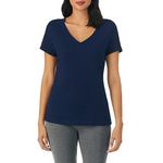 Nautica Women's Sleepwear Cotton Jersey Knit V-Neck Sleep Top Pajama Shirt (Regular and Plus Size), Navy, XL