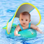 balhvit No Flip Over Baby Pool Float With Canopy Upf50+ Sun Protection, Inflatable Baby Float With Sponge Safety Support Bottom, Fun Gifts Water Toys Accessories Baby Swim Floats For Pool 3-36 Months