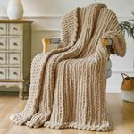 Esterra Chunky Knit Throw Blanket Newly Upgraded Heavy Tighter Version, Handmade Chenille Throw Super Soft, Thick Yarn Cable Knit Crochet Throw Blanket for Couch Bed Sofa (50"x60" Oatmeal)