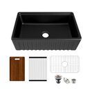 MEJE #KS 33x20-Inch Ceramic Black Apron-Front Step Rim Workstation Farmhouse Kitchen Sink, Single Bow