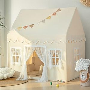 Kids Play Tent with Mat, Playhouse Indoor for Kids Girls Boys Toddler Kids Tent Large (Neutral)