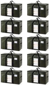 TAILI 10 Pack Green Extra Large Storage Bags, Heavy Duty Totes with Visible Window, Wrap Around Handles, Perfect for Moving