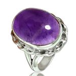 Natural Amethyst Purple Gemstone Oval Ring, Solid 925 Sterling Silver Statement Ring, Solitaire Ring, Unique February Birthstone Gifts for Women (amethyst, Size 7)