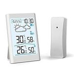 Weather Clock Station, LCD Digital Weather Station with Outdoor Sensor Digital Alarm Clock, Barometer, Temperature, Humidity Monitor, Weather Forecast for Home Garden