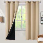 BGment Thermal Insulated 100% Blackout Curtains for Bedroom with Black Liner, Double Layer Full Room Darkening Noise Reducing Grommet Curtain, 2 Panels of 42 x 72 Inch, Beige