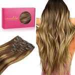 WENNALIFE Hair Extensions Clip In, 20 Inch 120g 7pcs Clip in Hair Extensions Real Human Hair Balayage Chocolate Brown to Caramel Blonde Remy Coloured Human Hair Extensions