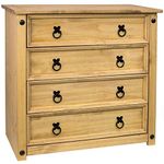 Vida Designs Corona Chest Of Drawers, 4 Drawer, Rustic, Solid Pine Wood.