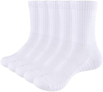 YUEDGE Women's Golf Tennis Training Sports Socks Moisture Wicking White Cotton Work Boot Cushioned Crew Socks For Womens Ladies 6-9, 5 Pairs