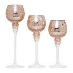 Hosley® Elevate Ambiance with Set of 3 Crackle Rose Gold Glass Tealight Holders 12 Inch, 10 Inch, 9 Inch Sophisticated Decor for Chic Candle Displays