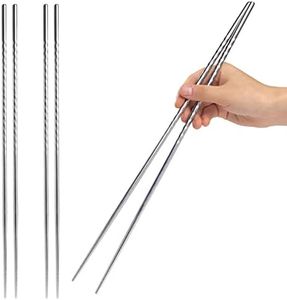 EORTA 3 Pairs Cooking Chopsticks 15.2 Inch Extra Long Stainless Steel Chopsticks with Anti-slip Threaded for Hot Pot, Cooking, Frying, Noodle Chopsticks, Dishwasher Safe, Silvery