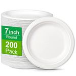 Greconv Small Paper Plates, 200 Pack Bulk Paper Plates 7 inch, 100% Compostable Paper Plates Disposable, White Paper Plates for Dessert Cake, Recycled Paper Plates Made of Sugarcane Fibers