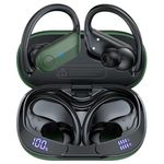 Wireless Earbuds Bluetooth Headphones 80Hrs Playtime Sport Earbuds Noise Cancellation HiFi Stereo Sound with LED Dispaly, IPX7 Waterproof Bluetooth Earbuds with Earhooks for Running Workout Gym, Green