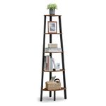 VASAGLE Corner Shelf, 5-Tier Corner Bookshelf, Storage Shelving Unit, Plant Stand for Living Room, Industrial Accent Furniture with Steel Frame, Rustic Brown and Black ULLS35X