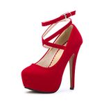 Womens High Heel Ankle Strap Platform Pump Wedding Evening Party Court Shoes RM Red Tag 37-UK 4.5