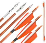 surwolf 31Inch Carbon Arrow Practice Target Arrows with 4" Natural Feather Spine 500 Hunting Arrows with Replaceable Arrowhead for Compound and Recurve Bows 6/12Pack (12, Orange)