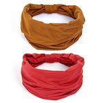 GILI 2 Pack Wide Headbands for Women Boho African Knotted Non Slip Fashion Hair Bands Yoga Running Sports Workout Gym Head Wraps Elastic Soft Cotton Cloth Turbans Bandana for Girls (Brown,Red)