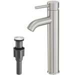 VOTON Vessel Sink Faucet Brushed Nickel Modern Tall Bathroom Faucets Single Handle One Hole Rv Vanity Lavatory Bathroom Sink Faucet with Pop-up Drain