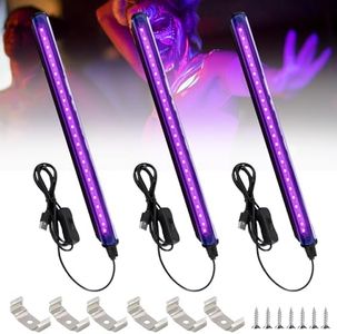 Vegena Lot de 3 tubes à lumière noire 5 W 24 LED 28 cm - Lumière noire - Avec interrupteur - USB UV LED - Lumière noire - Lampe de fête pour fête - Éclairage de scène - Peinture corporelle