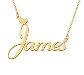 18k Gold Plated James Heart Name Pendant Charm Necklace for Womens Birthday Graduation Stainless Steel Jewelry