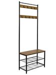 Meerveil Coat Rack Stand, Shoe Rack, Coat Rack Stand, Clothes Rack, Shoe Storage Bench with 9 Hooks, Metal Hall Tree, Metal Frame for Bedroom, Living, Room Hallway (Brown), Retro